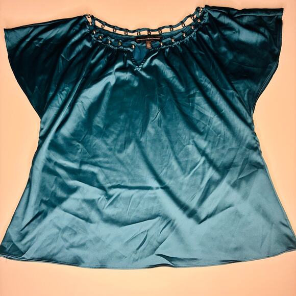 White House Black Market Tops - White House Black Market Deep Teal Beaded Collar Regency Top US M Satin